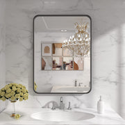LOAAO 22X30 Inch Black Bathroom Mirror Metal Framed | Rounded Rectangle, Matte Black Bathroom Vanity Mirror, Anti-Rust, Hangs Horizontally or Vertically