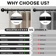 Wolistsa Curtain Rods 36-91 Inch, Black 1 Inch Adjustable Heavy Duty Curtain Rods for Windows, Decorative Modern Window Treatment Rod, Telescopic Splicing Metal Drapery Pole, Easy Installation