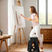 ACKO 16 Inch Folding Step Stool with Safety Lock, Holds 400 lbs, Black | Portable Foldable Stools with Handle, Heavy Duty Collapsible Non-Slip Foot Stool for Adults & Kids, Kitchen Bathroom Outdoor