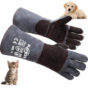 RAPICCA Animal Handling Gloves, Bite Proof Double Leather, 16 in Grey-Black | For Dog, Cat, Bird, Falconry, Snake & Reptile Handling; Vets, Groomers & Animal Control Teams