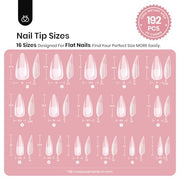 Beetles Tipex Instant Apex Nail Tips, Medium Stiletto 192pcs 16 Sizes 00-14 | No Builder Gel Needed, Etched-free Thicker Strong Acrylic Nails for DIY Salon-look Fake Nail Extensions