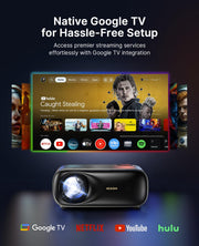 NexiGo PJ40 Pro Google TV Projector, Native 1080p, 4K Support, AI Image Enhancement, 800 ANSI Lumens, Smart Projector with Auto Keystone, 20 W Speakers, Backlit Remote, Wi-Fi & Bluetooth