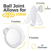 HONEYBULL Fogless Shower Mirror for Shaving with Suction Mount, White | Shatterproof Acrylic Bathroom Accessory With 360 Swivel & Built-in Razor Hook, Clear Reflection in Steam & No-Drill Setup