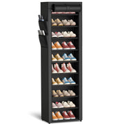 Kitsure 10-Tier Shoe Rack with Cover, Vertical Shelf, 17.5" Wide, Black | Space Saving Shoe Storage with Side Pocket, Shoe Organizer for Closet, Entryway, Bedroom, Zapateras Cabinet