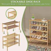 ROMGUAR CRAFT 3 Tier Bamboo Shoe Rack for Closet Free Standing Wood Shoe Shelf Storage Organizer for Entryway Small Space Stackable 27"x11"x20" (Natural)