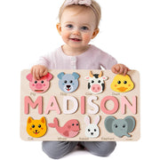 Zuzu Puzzle Personalized Name Puzzle for Toddlers 1-3 | Safari, Farm & 12 Themes | Handmade Wooden Montessori Toy, Keepsake Nursery Decor & Perfect 1st Birthday Gift for Boy Girl