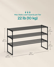 SONGMICS Shoe Rack, 3-Tier Shoe Organizer, Metal Storage Shelf | for Entryway, Upright or Upside Down, for 16-20 Pairs, Stackable, 11.8 x 36.2 x 21.7 Inches, Black ULSA303B02