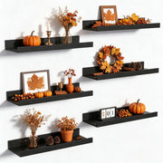upsimples Floating Shelves for Wall Decor and Storage, Black, 6Pcs 15.7'' | Wall Mounted Wood Shelves for Living Room, Bedroom, Bathroom, Kitchen, Office, Laundry Room Display and Organize