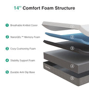 Novilla Bliss Mattress Queen Size, 14 Inch Gel Queen Memory Foam Mattress | Cooling Comfort & Pressure Relieving, Target Zoned Support for Back Pain Relief, CertiPUR US Certified Foams