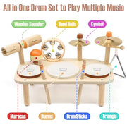 Vanplay Kids Drum Set, Montessori Toys for 2 3 Year Old Boy Girl Gifts | 11 in 1 Wooden Musical Instruments for Toddlers, Musical Activity Table, Explore Music & Rhythm, Christmas Birthday Gift