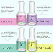 SAVILAND Dip Powder Liquid Set HEMA-free, 4Pcs 20 ml No Curing Needed | Ultimate Nail Dip System Essentials Liquid, Large Capacity, Dipping Base Activator Top Coat Brush Saver, DIY Home Manicure