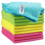 HOMEXCEL 12PK Microfiber Cleaning Cloth, Cleaning Rag for Home, 11.5x11.5in | Reusable, Lint Free, Scratch-Free and Highly Absorbent Towels for Kitchen, Window and Glass, Cars (Green/Blue/Yellow/Pink)