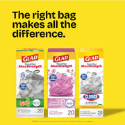 Glad ForceFlex MaxStrength Tall Kitchen Trash Bags, Rip and Tear Resistant, Cherry Blossoms Scented Pink Tall Garbage Bags, Odor Control, Febreze Freshness, 13 Gallon, 90 Count