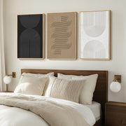 Large Framed Boho Black White Abstract Wall Art for Living Room, 24x36 In | Set of 3 Neutral Canvas Prints, Modern Minimalist Artwork, Geometric Pictures, Office Bedroom Hallway Paintings Wall Decor