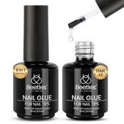 Beetles Gel Polish 9 in 1 Gel Nail Glue for Clear Acrylic Nail Tips | 2Pcs 15ml Long Lasting Nail Gel Kit for False Nails Tips, Base Blooming Nail Gel, U V Light Required, Gift for Women