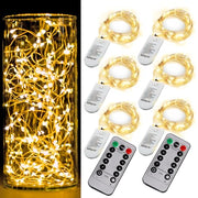 6 Pack Fairy Lights Battery Operated With Timer,2 Remotes,20 LED Warm White | 6.5ft Twinkle Lights,Waterproof Silver Wire Firefly Lights DIY Mason Jar Wedding Party Christmas Centerpiece Table Deco