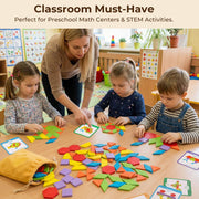LovesTown 209 PCS Shapes Wooden Pattern Blocks for Kids | Geometric with Activity Cards, Storage Bag, Educational Tangram Puzzles, Great Learning Gift