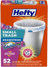 Hefty 4 Gallon Small Trash Bags, White, Fabuloso Lavender Scent, 52ct | Drawstring Closure, 4G Small White Trash Bags for Bathrooms, Dorm Rooms, Home Offices, Scented, Continuous Odor Control