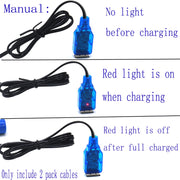 Blomiky 2 Pack 3.7V 0.5A Lithium Battery Charge Cable with SM-2P Black Plug for Some Kind of Mini RC Amphibious Stunt Car Boat Trucks 1S Li-ion and Li-Po Battery / 3.7V USB 2