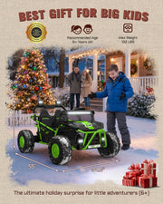 First Ride On 36V Kids Ride On UTV, 2-Seater 400W Electric Car for Kids 6+, 5-8 MPH Speed, 14" EVA Wheels, Metal Frame, Bluetooth Music, Rear Metal Suspension Off-Road Vehicle (Green)