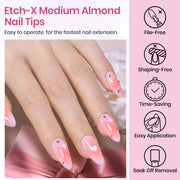Beetles Medium Almond Nail Tips 576pcs 12 Sizes Pre-Etched Soft Gel Tips | Half Matte Full Cover Press on False Nail Tips Acrylic Nails DIY Extension Gift for Women