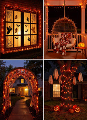 Orange LED Outdoor Halloween Lights, Halloween Decorations, 39 FT 100 LED Mini Lights with 8 Lighting Modes,Connectable String Light Plug in for Garden Patio Party Haunted House Ghost Holiday Decor