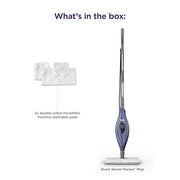 Shark Steam Pocket Mop with 2 Washable Double-sided Pads, Purple, S3501 | Lightweight, 2 Machine Washable Double-Sided Microfiber Pads, Swivel Steering, Steam Sanitization on Sealed Hard Floors