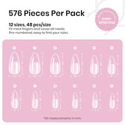 Beetles Medium Almond Nail Tips 576pcs 12 Sizes Pre-Etched Soft Gel Tips | Half Matte Full Cover Press on False Nail Tips Acrylic Nails DIY Extension Gift for Women