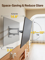 monTEK Full Motion Small TV Wall Mount for 13-43 Inch TVs up to 44 lb | ±90° Swivel, +5°/-15° Tilt, Landscape/Portrait Rotation, Extends 14.6 in, 4X Load Tested, VESA 200x200 mm, Single-Stud Mount