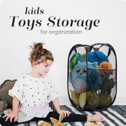 Handy Laundry Mesh Pop-Up Hamper Collapsible with Side Pocket 2-Pack | Breathable foldable design saves space; wide opening makes loading easy. Sturdy build stores clothes neatly. Black.
