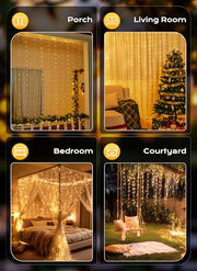 Brightown 300 LED Fairy Curtain Lights, 9.8ft x 9.8ft Curtain String Lights | Warm White USB Plug in 8 Lighting Modes Christmas String Hanging Lights with Remote for Bedroom Indoor Outdoor Party Xmas