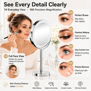 DEIOVWXS Makeup Mirror, Rechargeable Vanity Mirror with 3 Lights, 1X/10X | Adjustable Brightness, 3000mAh, Double-Sided, Gift for Mom, Women, Wife, Girls, Dorm Room Essential
