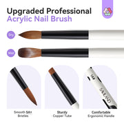 SAVILAND 3PCS Acrylic Nail Brush Set Size 8/10/14 Black & White | Kolinsky Acrylic Nail Brushes, for Acrylics Application, Acrylic Powder Nail Art Extension, for Beginner & Professional