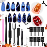 modelones Cat Eye Magnet 15PCS Brown Cat Eye Gel Polish Nail Stuff, Multi-shape Heart Moon Flower Square Effects with Bead-Attracting Nail Art Tool, UV/LED Lamp Required, DIY Halloween Nail Art