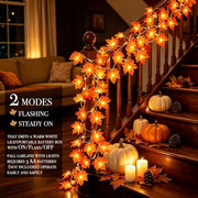 Fall Decor 2 Pack Fall Garland with Lights Enlarged Maple Leaves 20Ft 40LED | Halloween Thanksgiving Decorations, Battery Operated Waterproof Autumn String Lights Indoor Outdoor Fall Decorations for Home