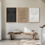 Large Framed Boho Black White Abstract Wall Art for Living Room, 24x36 In | Set of 3 Neutral Canvas Prints, Modern Minimalist Artwork, Geometric Pictures, Office Bedroom Hallway Paintings Wall Decor