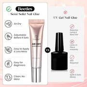 Beetles Semi Solid Nail Glue, 10g Super Strong Nail Glue for Press Ons | No UV Lamp Needed, Air-Dry Formula with Gap-Filling Texture for Easy Control, Quick-Drying Long-Lasting Hold