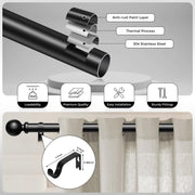 Wolistsa Curtain Rods 36-91 Inch, Black 1 Inch Adjustable Heavy Duty Curtain Rods for Windows, Decorative Modern Window Treatment Rod, Telescopic Splicing Metal Drapery Pole, Easy Installation