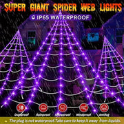 Halloween Decorations Outdoor, 200 LED Halloween Giant Spider Web Lights, 16.4Ft Lighted Spider Web Light up for Yard Haunted House Decor