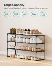 SONGMICS Shoe Rack, 3-Tier Shoe Organizer, Metal Storage Shelf | for Entryway, Upright or Upside Down, for 16-20 Pairs, Stackable, 11.8 x 36.2 x 21.7 Inches, Black ULSA303B02