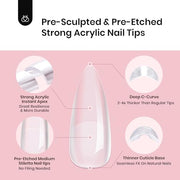 Beetles Tipex Instant Apex Nail Tips, Medium Stiletto 192pcs 16 Sizes 00-14 | No Builder Gel Needed, Etched-free Thicker Strong Acrylic Nails for DIY Salon-look Fake Nail Extensions