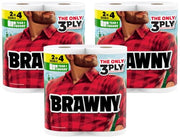 Brawny Tear-A-Square 3-Ply Paper Towels, 6 Double Rolls = 12 Regular Rolls (3 Packs of 2)