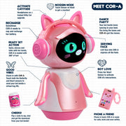 emotoBOT COR-A Interactive Robot Kids’ Toy Touch-and Sound-Responsive Robot | Holiday Stocking Stuffers, Gifts, Presents, Ages 6+, Pink, Movement, LED Face, 100+ Ways to Play