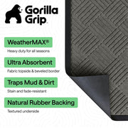 GORILLA GRIP WeatherMAX Door Mat, Indoor and Outdoor Use, Gray Diamond | 100% Waterproof Outdoor Doormat, US Designed, Stain & Fade Resistant, Low Profile Front Door Mat Easy Clean Welcome Mat 29x17