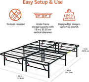 Amazon Basics Bed Frame with Storage, Foldable Metal Platform, Sturdy Steel, No Box Spring Needed, 14-inch High, Tool-Free Setup, Noise Free, Easy Assembly, Queen Size, Black