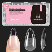 Beetles Medium Almond Nail Tips 576pcs 12 Sizes Pre-Etched Soft Gel Tips | Half Matte Full Cover Press on False Nail Tips Acrylic Nails DIY Extension Gift for Women