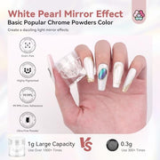 SAVILAND Clear White Pearl Chrome Nail Powder, 1g Large Capacity | Non-Flying Grain-Free Formula, With Applicator, Mica-Based Chrome Powder, Metallic Mirror Unicorn Effect, Home and Salon Use