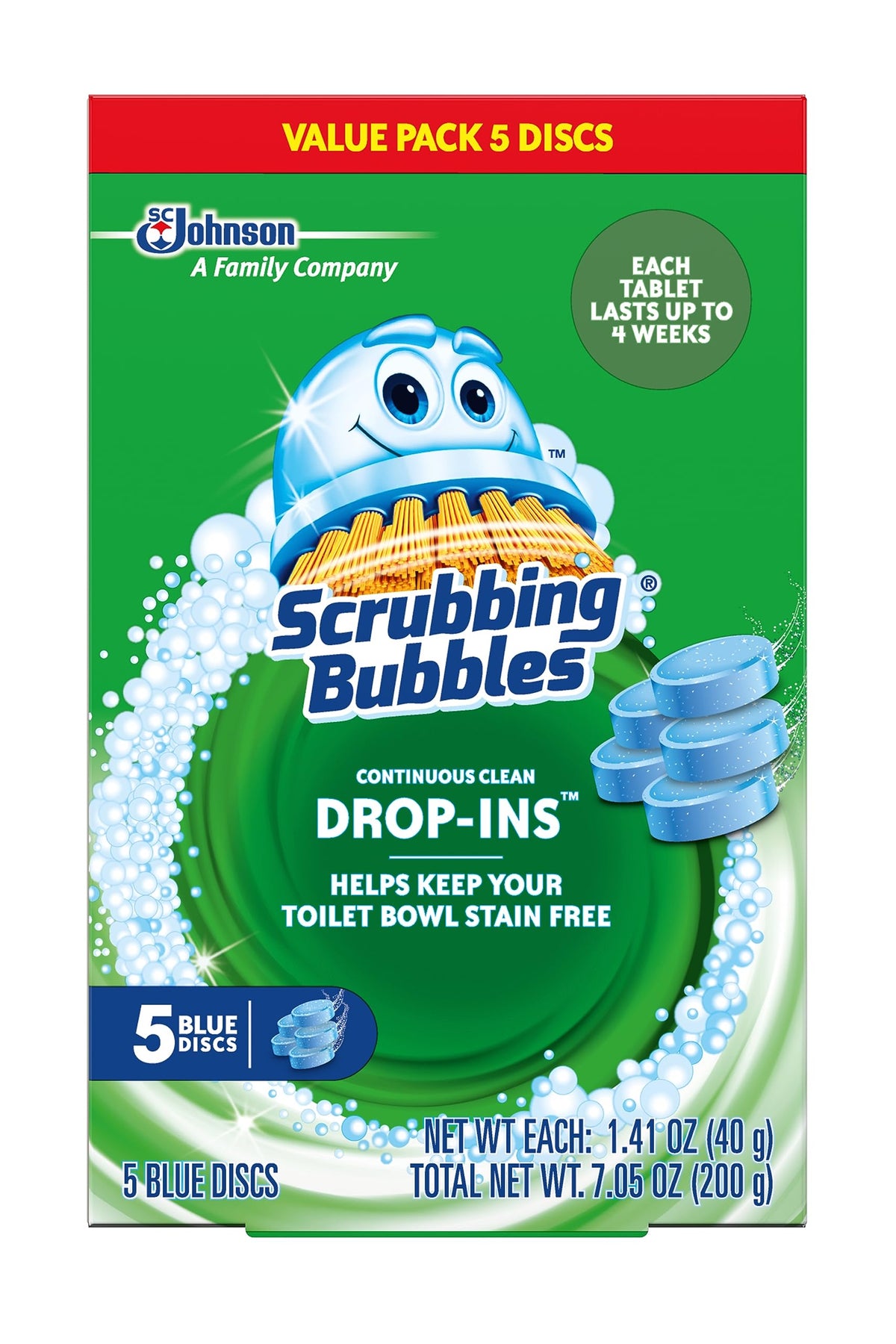 Scrubbing Bubbles Continuous Clean Toilet Tank Drop-Ins, 5 Count | Automatic Toilet Bowl Cleaner, Stain Protection & Odor Control, Prevents Hard Water & Limescale Stains, Lasts up to 25 Weeks