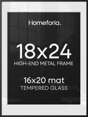 Homeforia 18x24 Black Poster Frame, High-End Metal, 16x20 Mat, Glass