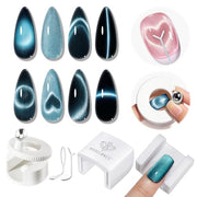 Modelones Cat Eye Magnet 5D Nail Magnet for Cateye Gel Polish Nail Stuff | White 360°Rotating Automatic Cat Eye Magnet Tool, U-Shaped&Ball Magnet&Hole&Heart Magnets for Glass Bead Nail Art